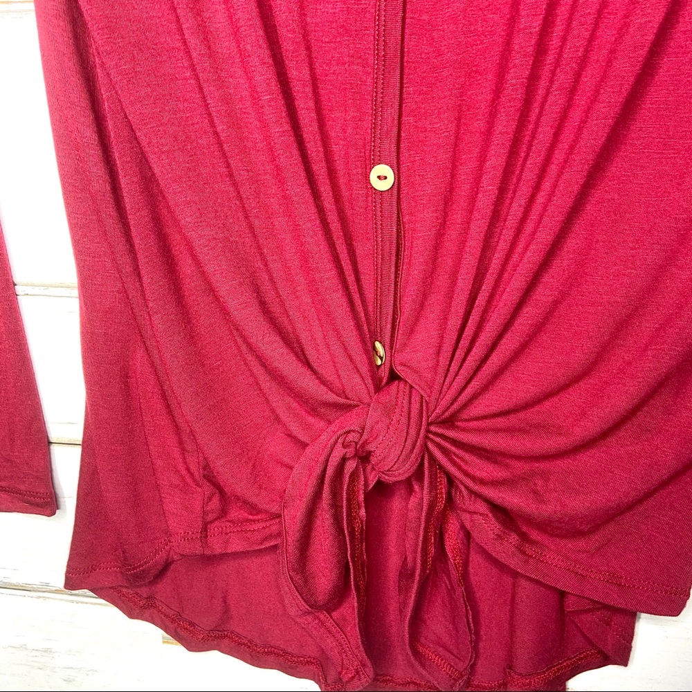 Bailey Button Down Tie Front Top Wine - Picture 4 of 6